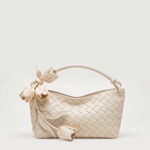 3D Tulip Floral Woven Hobo Bag - Cream