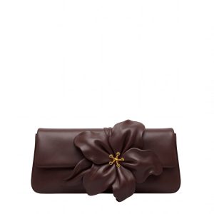 Hibiscus Floral Clutch - Dark Brown