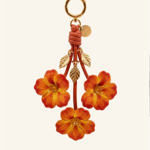 3D Embroidered Hibiscus Flower Bag Charm - Orange