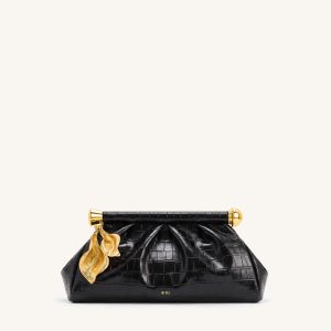 Holly Ruched Clutch Bag - Black Croc