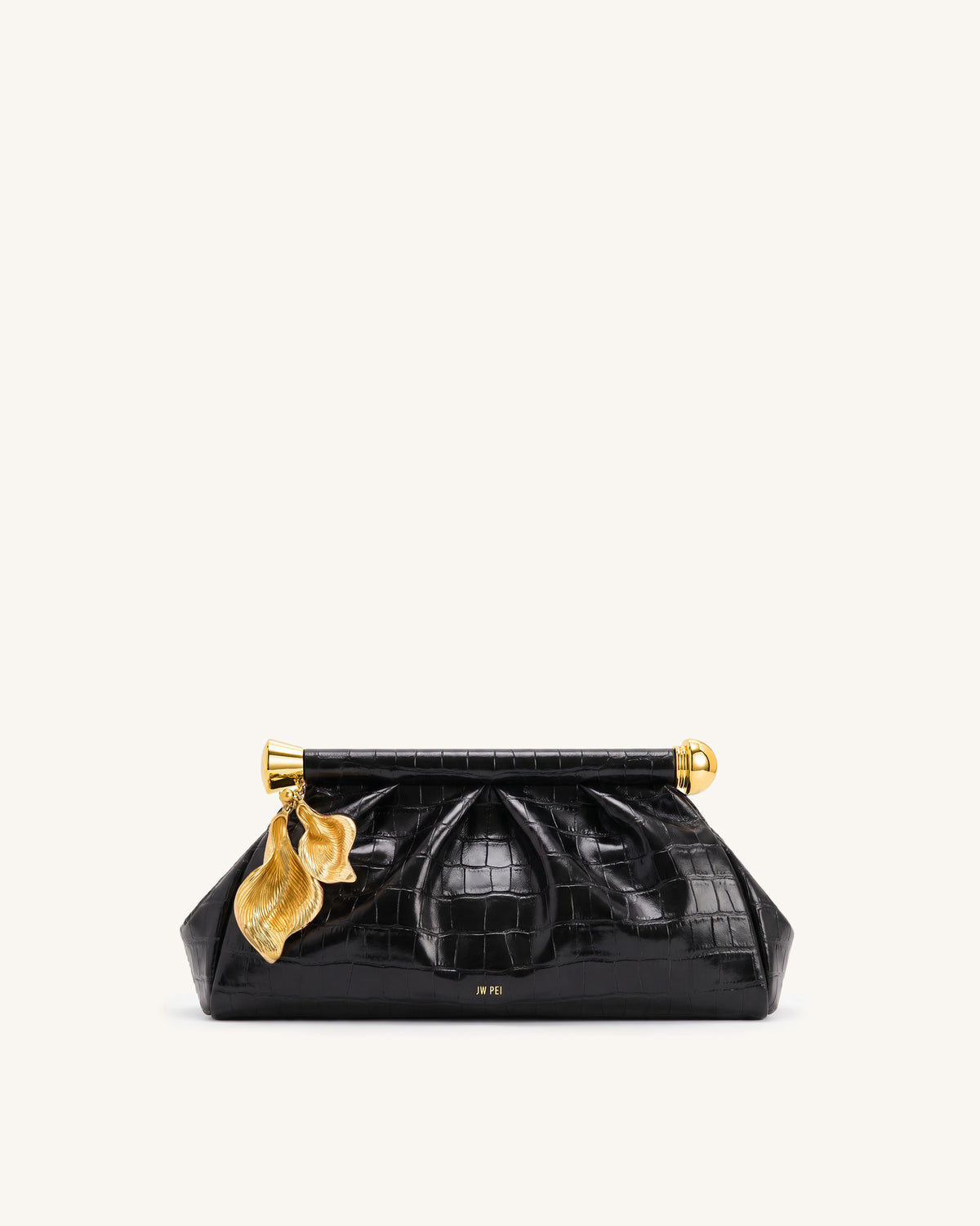 Holly Ruched Clutch Bag - Black Croc