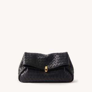 Dahlia Woven Flap Clutch - Black