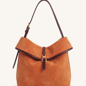 Bruna Faux Suede Buckle Hobo Bag - Brown