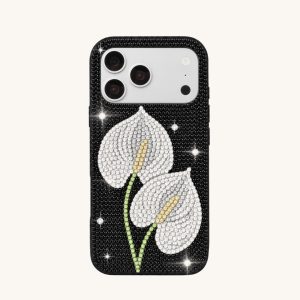 Lily Blossom Artificial Crystal Phone Case – Black