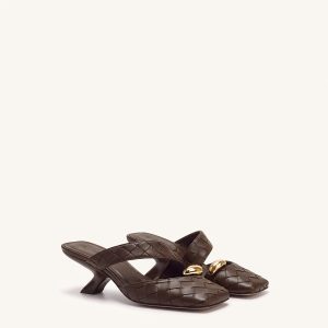 Noemi Woven Hardware Closed-Toe Mules - Dark Brown