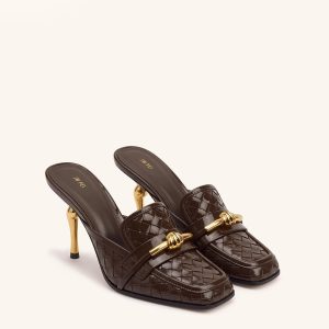 Lena Metal Rope Knot Woven Square Toe Mules - Dark Brown