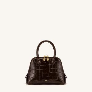 Nerina Structured Top Handle Bag - Dark Brown Croc - view 1
