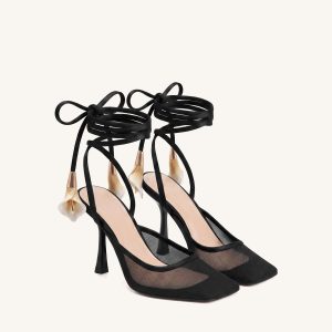 Astrid Calla Lily Lace-Up Mesh Pumps - Black