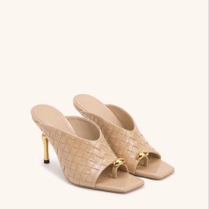 Noemi Woven Square-Toe Metal Accent Sandals - Nude