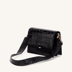 Mini Flap Crossbody - Black Croc