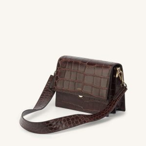 Mini Flap Crossbody - Brown Croc