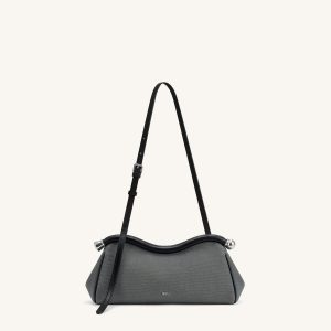 Naomi Curved Shoulder Bag - Black Grey Canvas