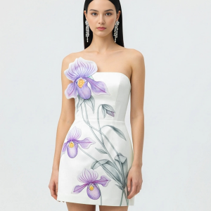 Slipper Orchid Appliqué Mini Dress - White - view 1