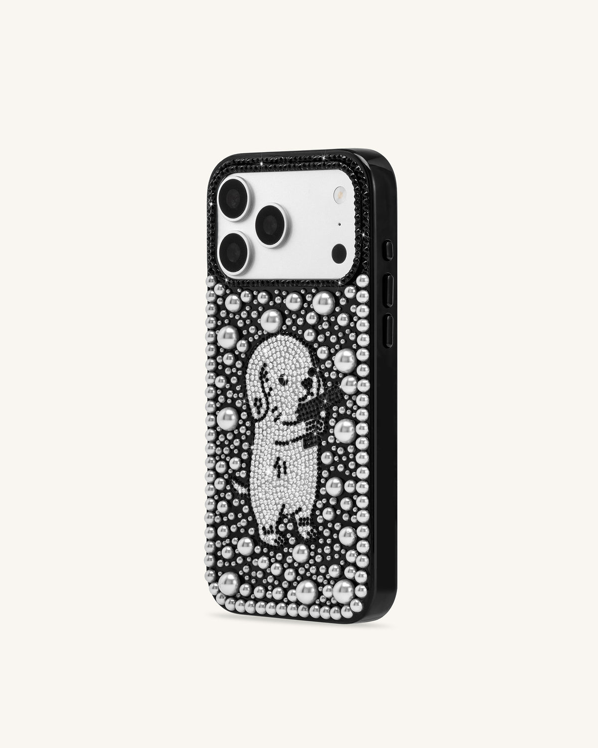 Pearl Artificial Crystal Puppy Phone Case - Black - view 2
