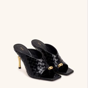 Noemi Woven Square-Toe Metal Accent Sandals - Black