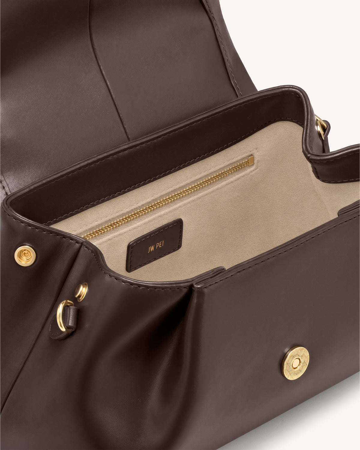 Nerissa Curved Flap Top Handle Bag - Dark Brown - view 4
