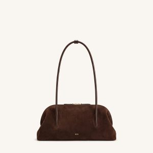 Aveline Faux Suede Shoulder Bag - Dark Brown