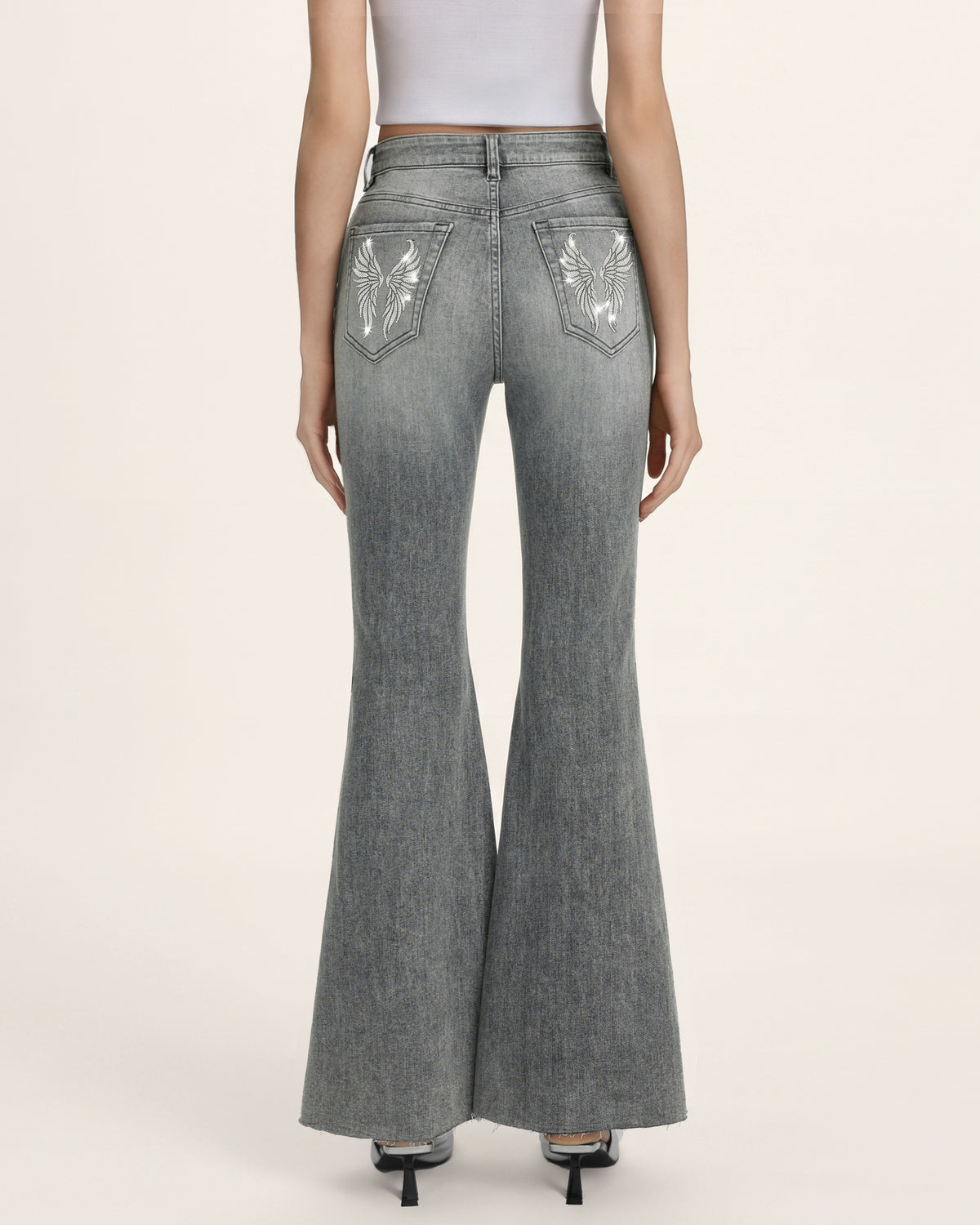 Seraphic Crystal Back Wing Bell Bottom Jeans - Smoke and Mirrors - view 1