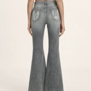Seraphic Crystal Back Wing Bell Bottom Jeans - Smoke and Mirrors - view 1