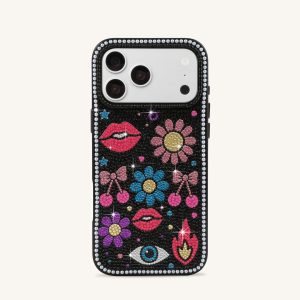 Retro Icon Artificial Crystal Phone Case - Black - view 1