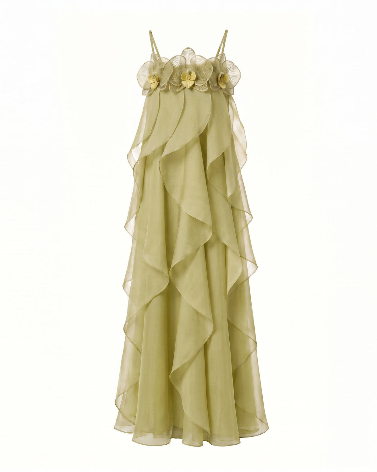 Orchid Embroidered Organza Maxi Dress - Light Green - view 3