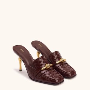 Lena Metal Rope Knot Woven Square Toe Mules - Burgundy