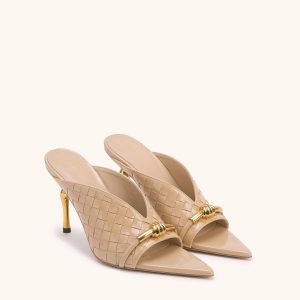 Lena Metal Rope Knot Woven Upper Mule Heels - Nude