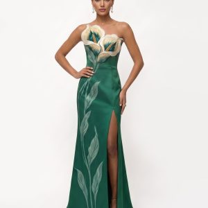 Calla Lily Strapless Slit Maxi Dress - Emerald Green