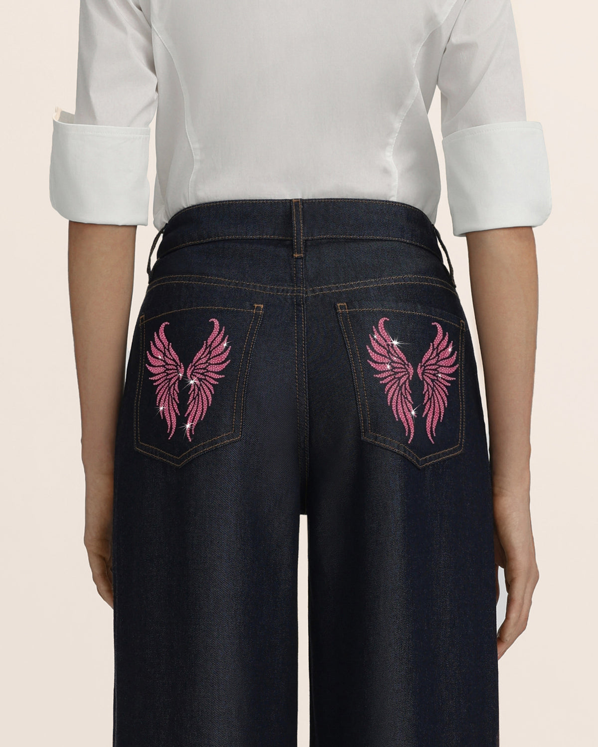 Seraphic Pink Crystal Back Wing Jeans - Deep Thoughts Only - view 4