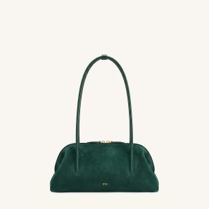 Aveline Faux Suede Shoulder Bag - Dark Green