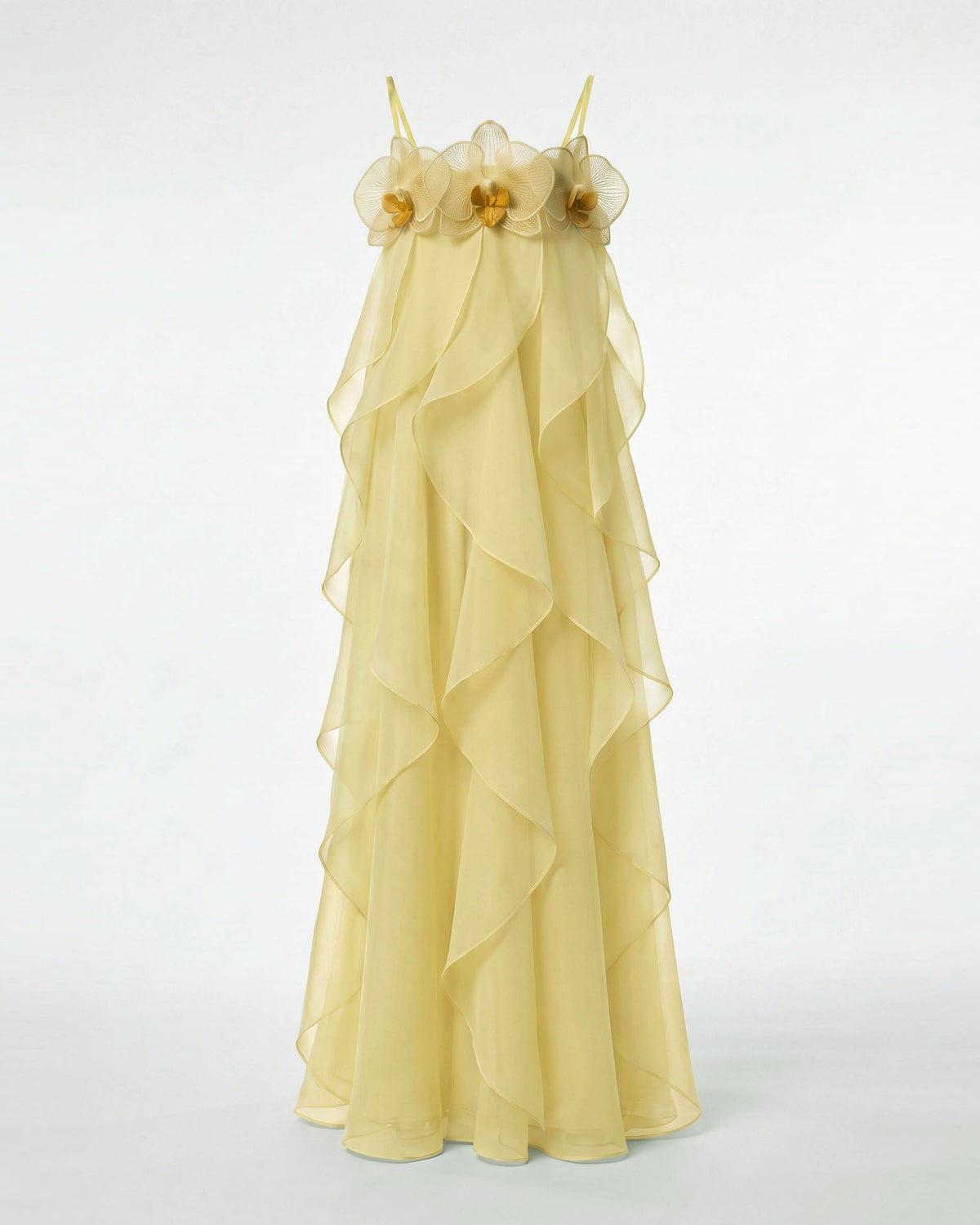 Orchid Embroidered Organza Maxi Dress - Light Yellow - view 3