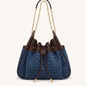 Rowan Weaving Ruched Drawstring Chain Bucket Bag - Sea Blue Denim