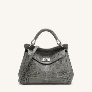 Lucia Classic Top Handle Bag - Grey Croc
