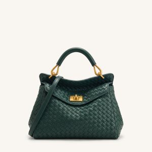 Lucia Classic Woven Top Handle Bag - Forest Green