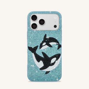 Orca Pair Artificial Crystal Phone Case - Light Blue - view 1