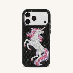 Unicorn Rhinestone Phone Case - Black - view 1