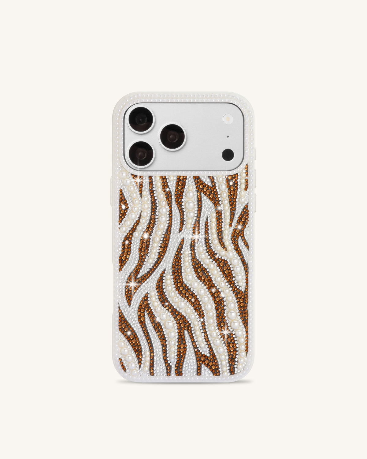 Pearl Zebra Stripe Artificial Crystal Phone Case - White - view 1