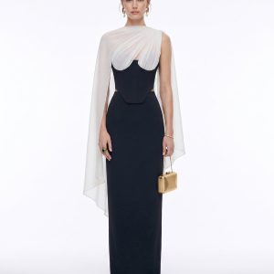 Strapless Corset Sheer Cape Top - Black & White - view 1