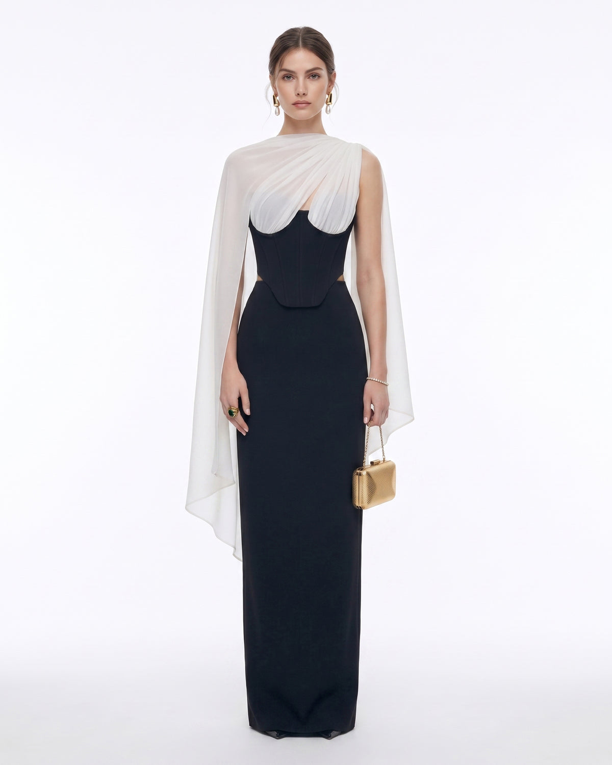 Strapless Corset Sheer Cape Top - Black & White - view 1
