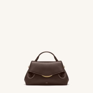 Nerissa Curved Flap Top Handle Bag - Dark Brown - view 1
