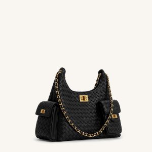 Vivian Woven Chain Shoulder Bag - Black