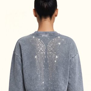 Angelic Dripping Crystal Wings Sweatshirt - Ash Cloud - view 1