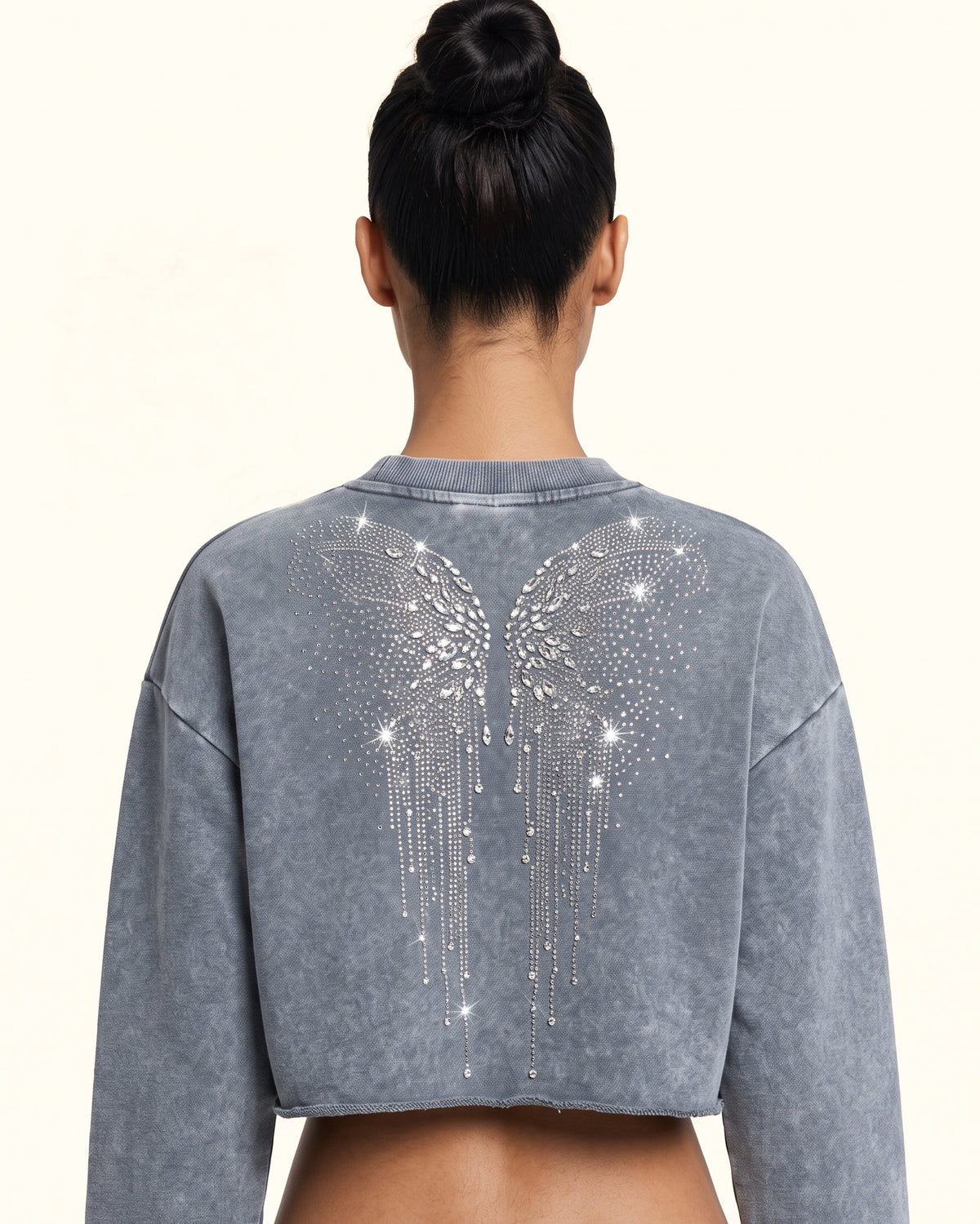 Angelic Dripping Crystal Wings Sweatshirt - Ash Cloud - view 1