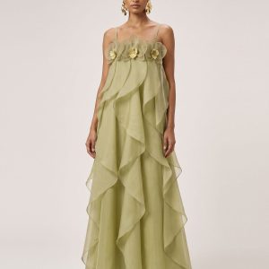 Orchid Embroidered Organza Maxi Dress - Light Green - view 1