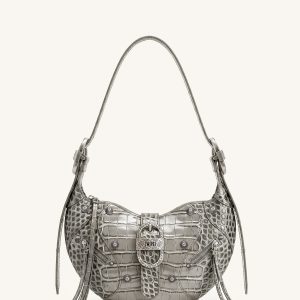Tessa Studded Shoulder Bag - Cement Grey Croc
