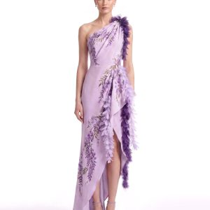 Wisteria Petal Cascade One-Shoulder Maxi Dress - Lavender