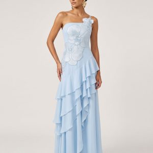 Orchid Embroidered Strapless Layered Maxi Dress - Light Blue - view 1