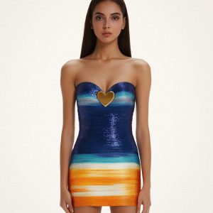 Olivia Metallic Heart Sequin Dress - Blue/Orange - view 1