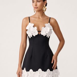 Orchid Embroidered Spaghetti Strap Mini Dress - Black - view 1