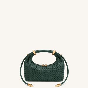 Ellie Woven Metal Ring Embellished Top Handle Bag - Dark Green